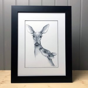 Deer & Foal Signed Framed Original Print